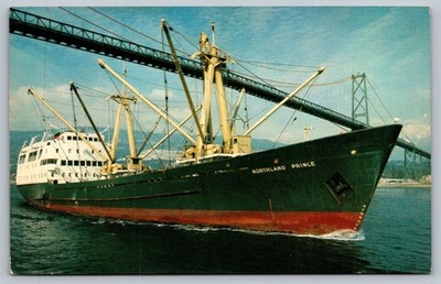 Vintage M.V. Northland Prince Ship Under Lions Gate Bridge Vancouver BC