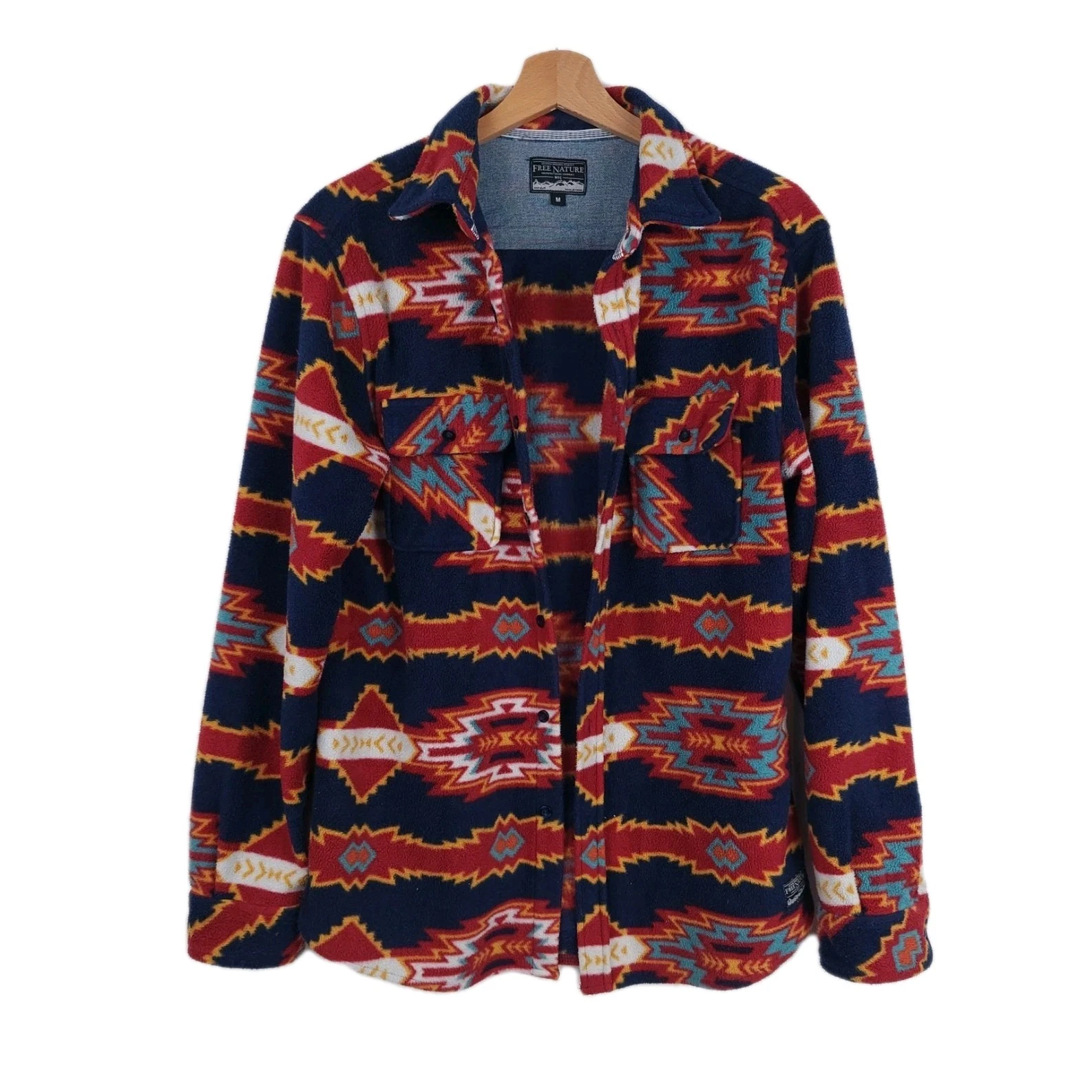 Free Nature Fleece Multicolour Aztec Shirt Jacket Size M Unisex Camping Outdoors