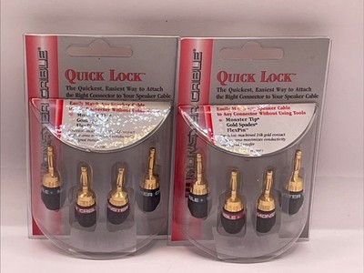 Monster Cable Quick Lock 24k Gold Banana Connectors NEW in Sealed 2x Pkg