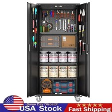 72" Garage Storage Cabinet 2 Doors Wheels Lock,Heavy Duty Rolling Storage Locker