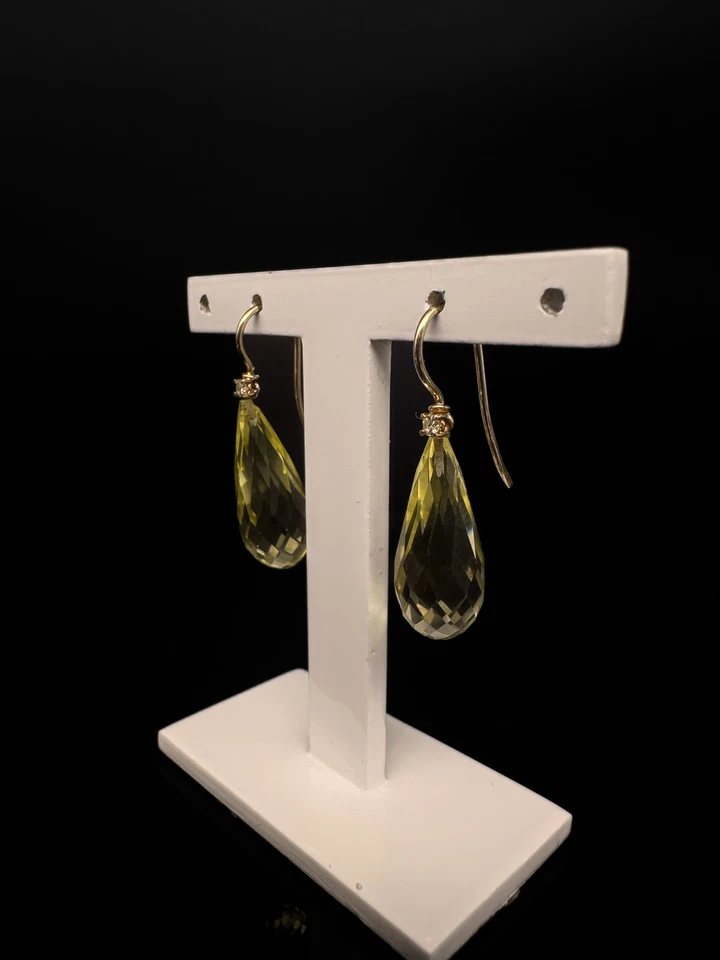 585 Ohrhänger Pampel facettiert Lemon Citrin Diamant Ohrstecker 14Kt Gelbgold 💎 - Bild 4 von 4