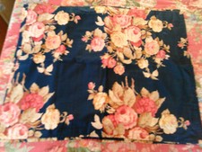 Ralph Lauren Winslow-Euro Pillow Shams-Navy with Pink Roses-Cotton Sateen-1990's