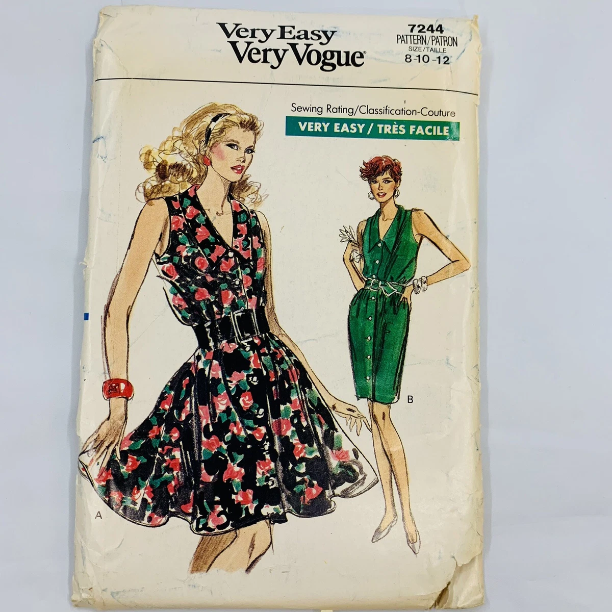 Vintage Very Easy Vogue Dress Pattern 7244 Size 8 10 12 sewing pattern Uncut