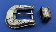 Premium Old Western Signed R A Guthrie Sterling Silver Ranger Belt Buckle Keeper