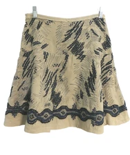 JUST IN CASE Tan Wool Embroidered SKIRT Sz 38