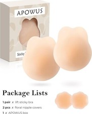 APOWUS Sticky Bra Push Up Nipple Covers with Lift for Backless Strapless Dress