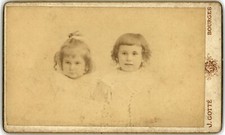 ANTIQUE CDV CIRCA 1890s COTTE TWO CUTE YOUNG GIRLS IN DRESSES BOURGES FRANCE