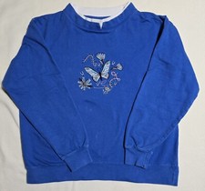 Vtg Blue Embroidered Butterfly Womens M Sweatshirt Grannycore Grandma Cottage