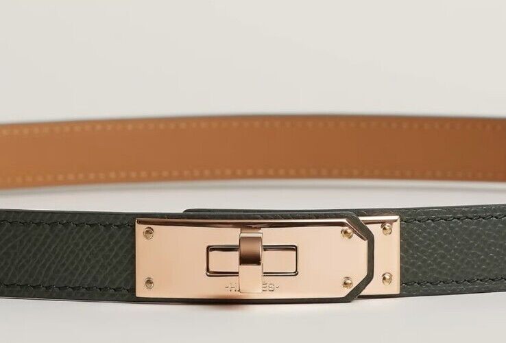 Hermes Kelly Belt 18 Vert De Gris with Rose Gold Hardware BNIB