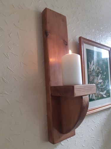SCONCE Long 43 cm RUSTIC SOLID WOOD HANDMADE WALL SCONCE CANDLE HOLDER - Picture 7 of 8
