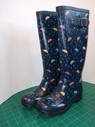 Blue Umbrella Print Chooka Size 5 Womens Tall Rain Boots 15" Tall 14" Leg Openin - Picture 19 of 24