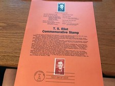  22c T. S. Eliot Stamp USPS Souvenir Page First Day Cover
