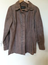 Beth Terrell Brown Leather Patterned Coat Size S 8 10 12