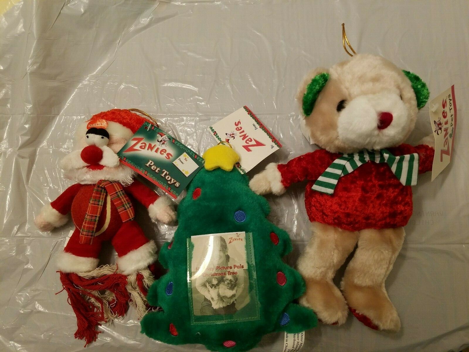 Lot of 3 Holiday Zanies Dog Toys1 each of Squeaky, Giggling, & Tennis