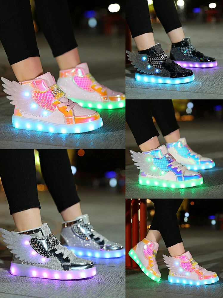 Scarpe alte con illuminazione LED ragazzo ragazza ricarica USB luce angelo ali l