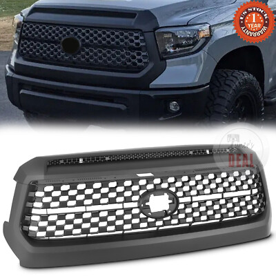 For 2014-2020 Toyota Tundra Front Grille+Hood Bulge Molding Matte Black Set 2pcs