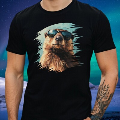 Mens Beaver Sunglasses Print Cotton T-Shirt Size XS to 5XL