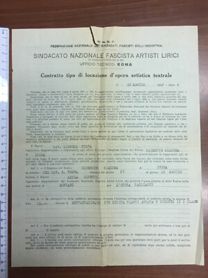 1927 Lyric Lydia Civetti Soprano, Giacosa Theatre Contract for Clowns, Orig.