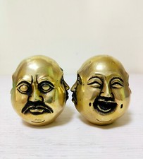 2PC Old Gold Color 4 faces buddha head statue Figures 6cm