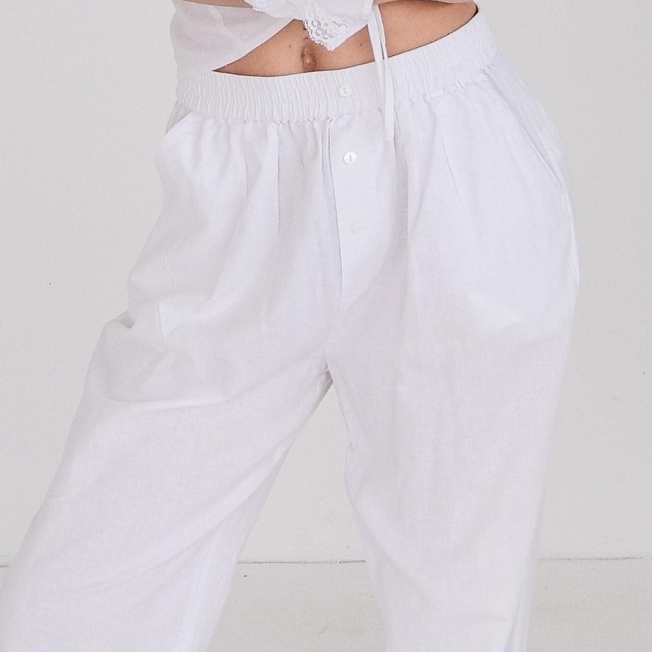 Maison Essentiele Optic White Cotton-Linen Wide Leg Pants, Size XS, RRP: $275.00 image 5