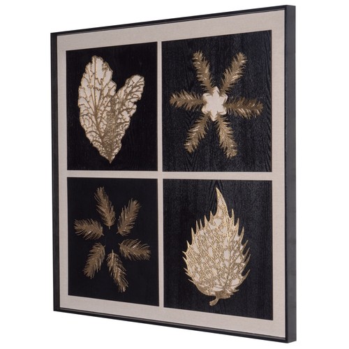 Gold Foiled Leaves Wood Carving Shadow Box Wall Art eBay