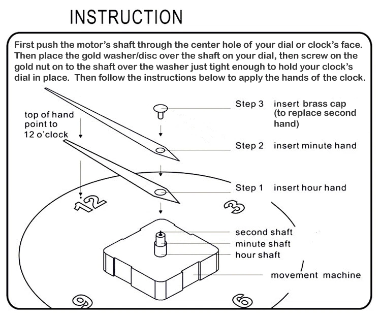 DHORCAS (#08) Quartz Clock kit 1/4",1/2",3/4",1" thread motor & 3.5" hand - Image 2 of 4