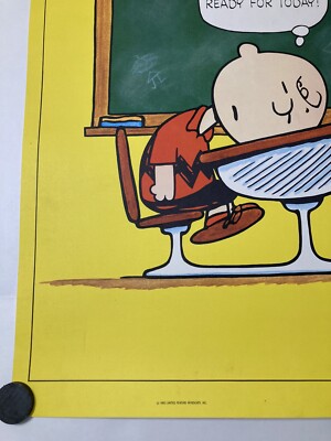Vtg 1950 Poster Peanuts Schulz Charlie Brown Education Prepares Us