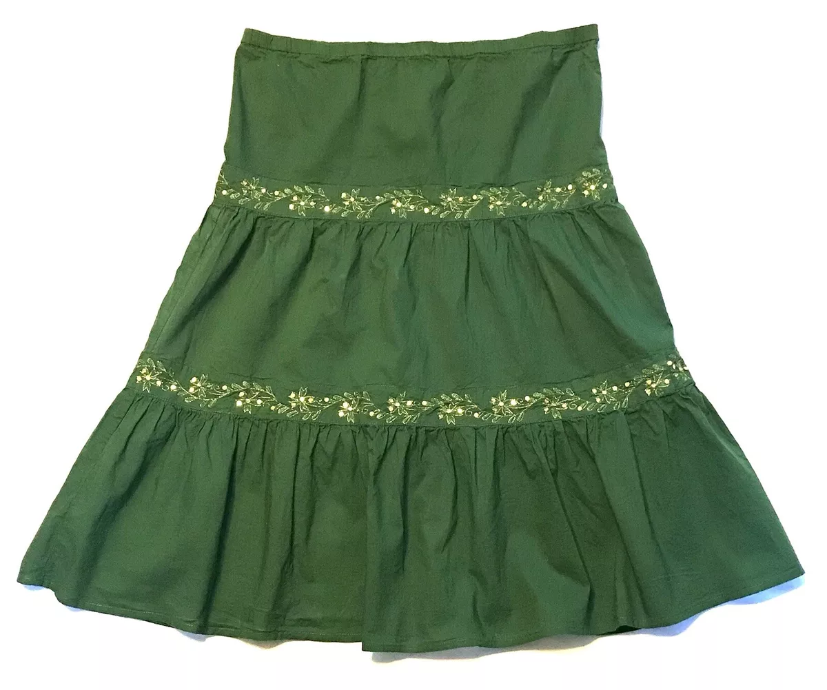 WOVEN WORKS COUTURE FOR KIDS girls boho skirt M cotton Green