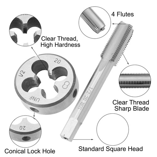 UNF Die Kit 1/2-20 UNF Tap HSS Model 1/2-20 UNF Round Handle 1Set 2022 - Picture 8 of 16