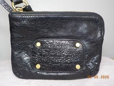 JUICY COUTURE BLACK TEXTURED LEATHER ZIPPER WRISTLET/POUCH