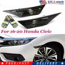 Smoked Side Marker Lamp Turn Signal Light W/ Led Bulbs Fit Honda Civic 2016-2021