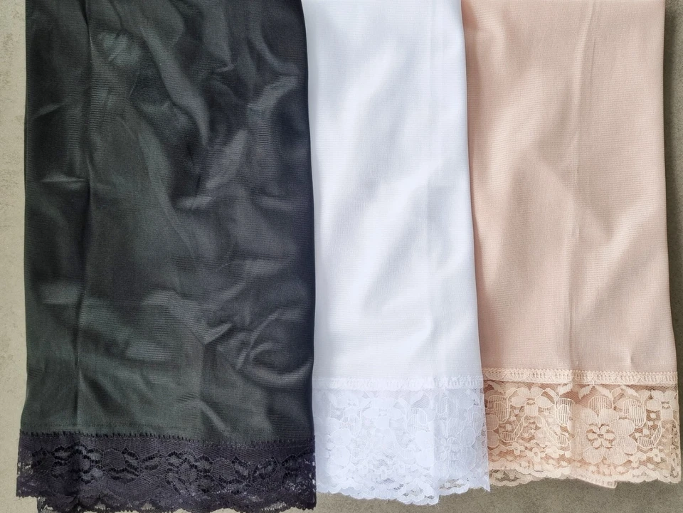 Pantalones debajo de la falda de nailon talla grande XL medio deslizamiento enagua encaje regordete suave cómodo Foto 3 de 4