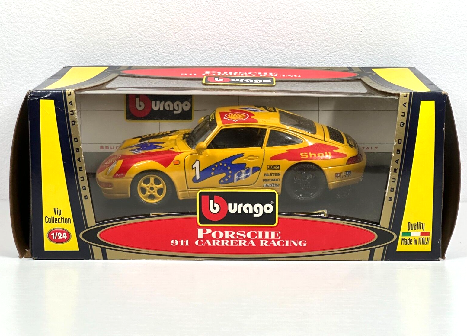 Mint Boxed 1993 Burago VIP Collection 1:24 Porsche 911 Carrera Racing Livery