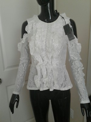 Bcbg Maxazria Lace Ruffle Top with Cut Out Shoulders. Authentic size XS ...