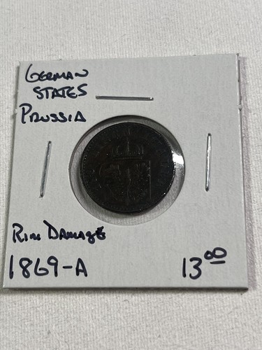 1869-A German States Prussia 2 Pfennig Rim Damage - Picture 2 of 4