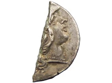 UNKNOWN UNIDENTIFIED ANCIENT ROMAN EMPIRE CUT  SILVER ? 1/2 COIN