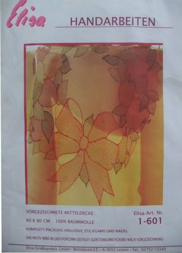 GERSTENKORNSTICKEREI - 2 Packungen mit Stickgarn u. Nadel MITTELDECKE 80 x 80 cm