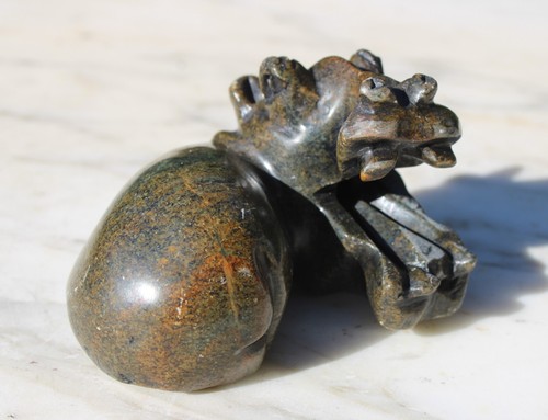 VTG African Hand Carved Soap Stone Polished Hippo Laying Down Mouth Open Safari - Picture 5 of 17