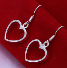Women's 925 Sterling Silver Elegant Love Open Heart Drop Dangle Earrings E48