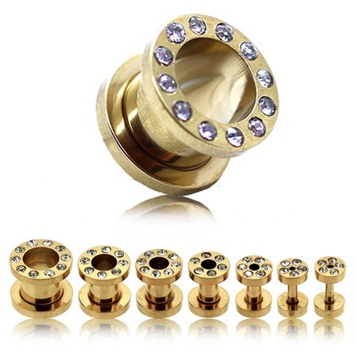 Dehnstab Tunnel Set Dehnungspirale Taper Schnecke Expander Plug Gold Strass Weiß