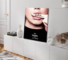 Fashion Girl Shhh Lips Quote Digital Stretched Canvas 40x50cm Print