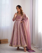 New Beautiful Fandy Silk Dusty Pink Gown Bottom With Dupatta For Functional Wear