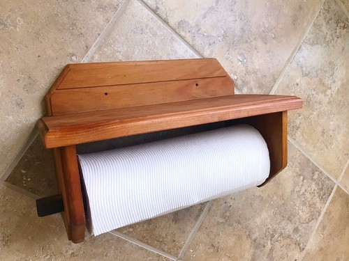 Vintage Farmhouse Hand Crafted Wooden Paper Towel Holder With Shelf 14 x 6 x 9" - Picture 15 of 23