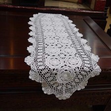 15"x39" White Vintage Hand Crochet Lace Flower Table Runner Dresser Scarf Doily