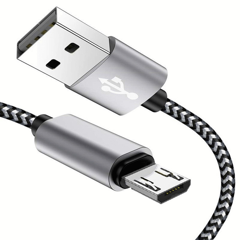 USB Cable 1m Nylon Micro Fast Quick Charge 3.0 Silver 100cm Lead Data