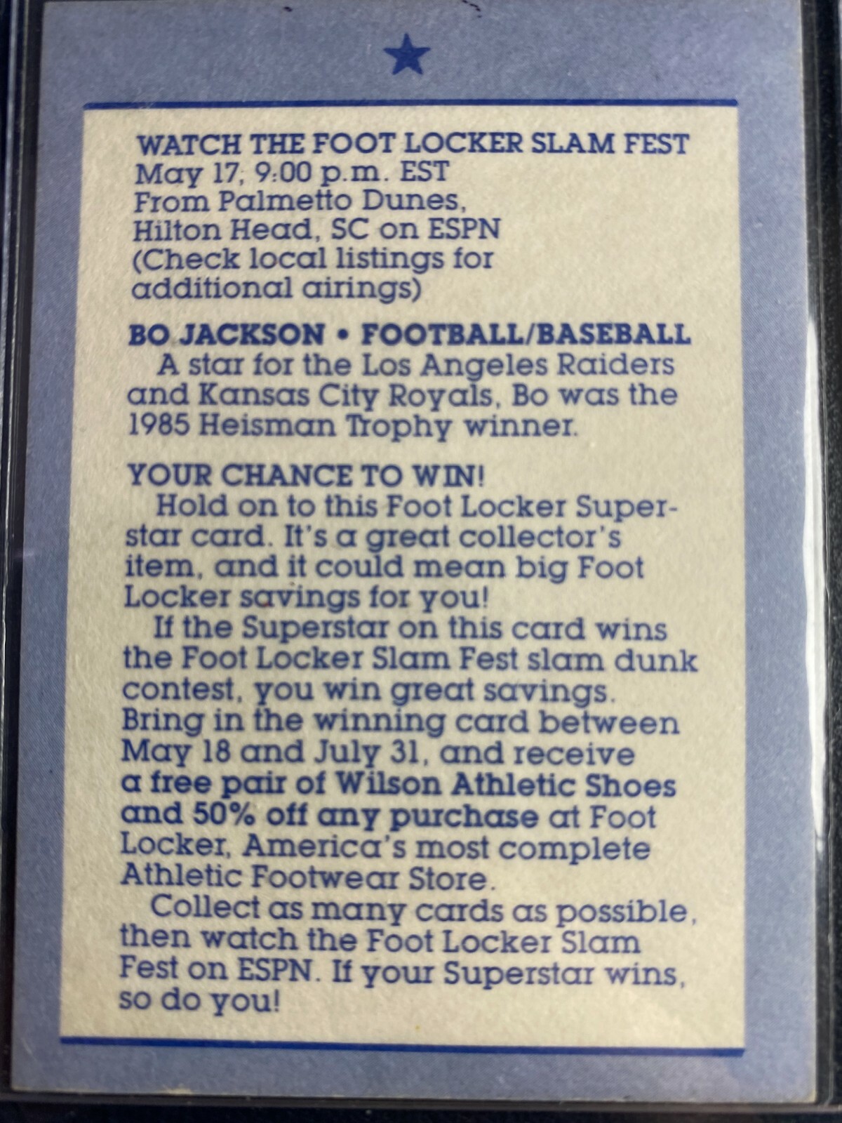 BO JACKSON ROOKIE SLAM FEST FOOT LOCKER 