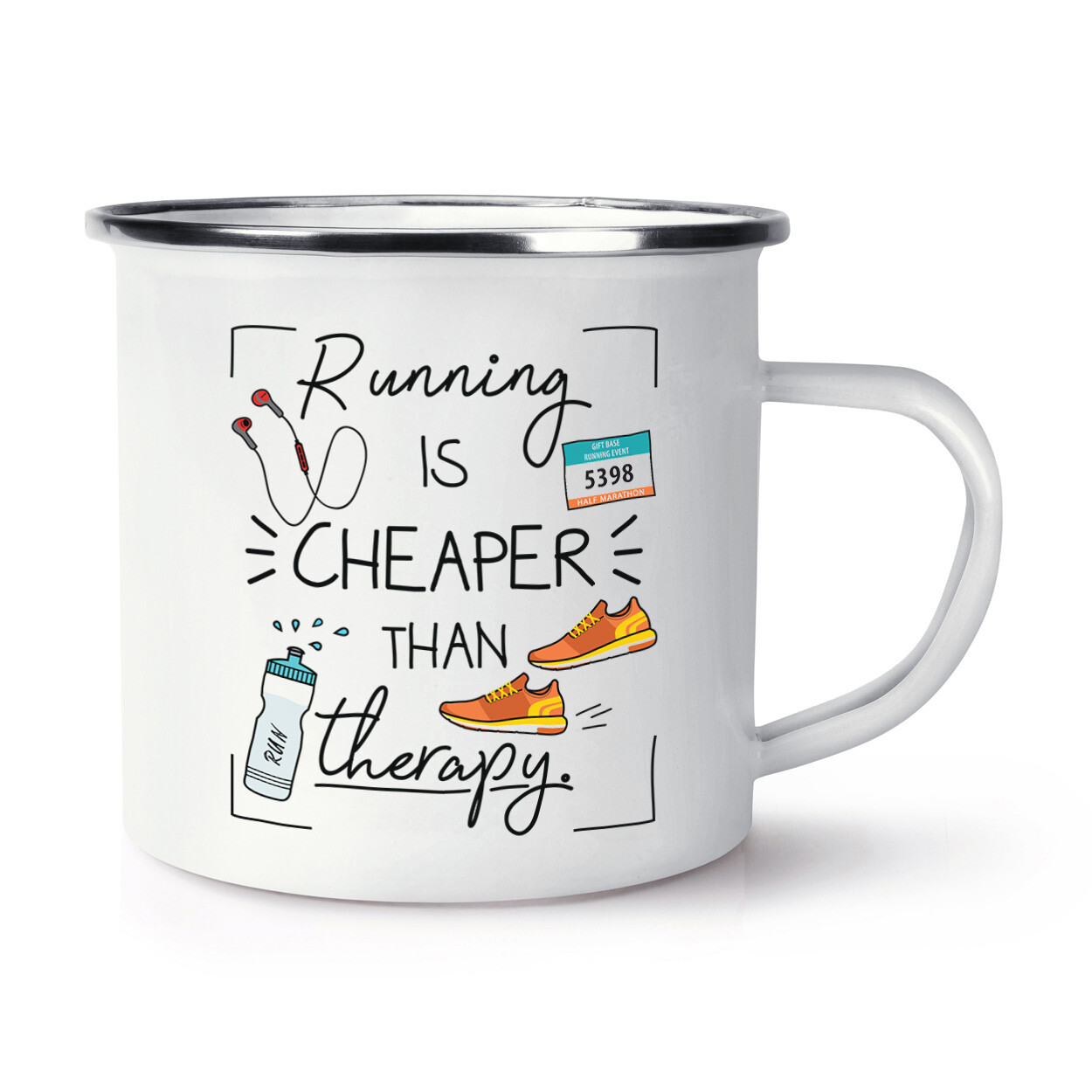 Running Is Cheaper Than Therapy Enamel Mug Cup Running Joke Exercise Marathon