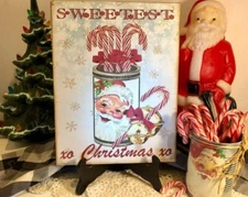RETRO Santa, Sweetest Christmas, Candy Canes, Handcrafted Plaque / Sign