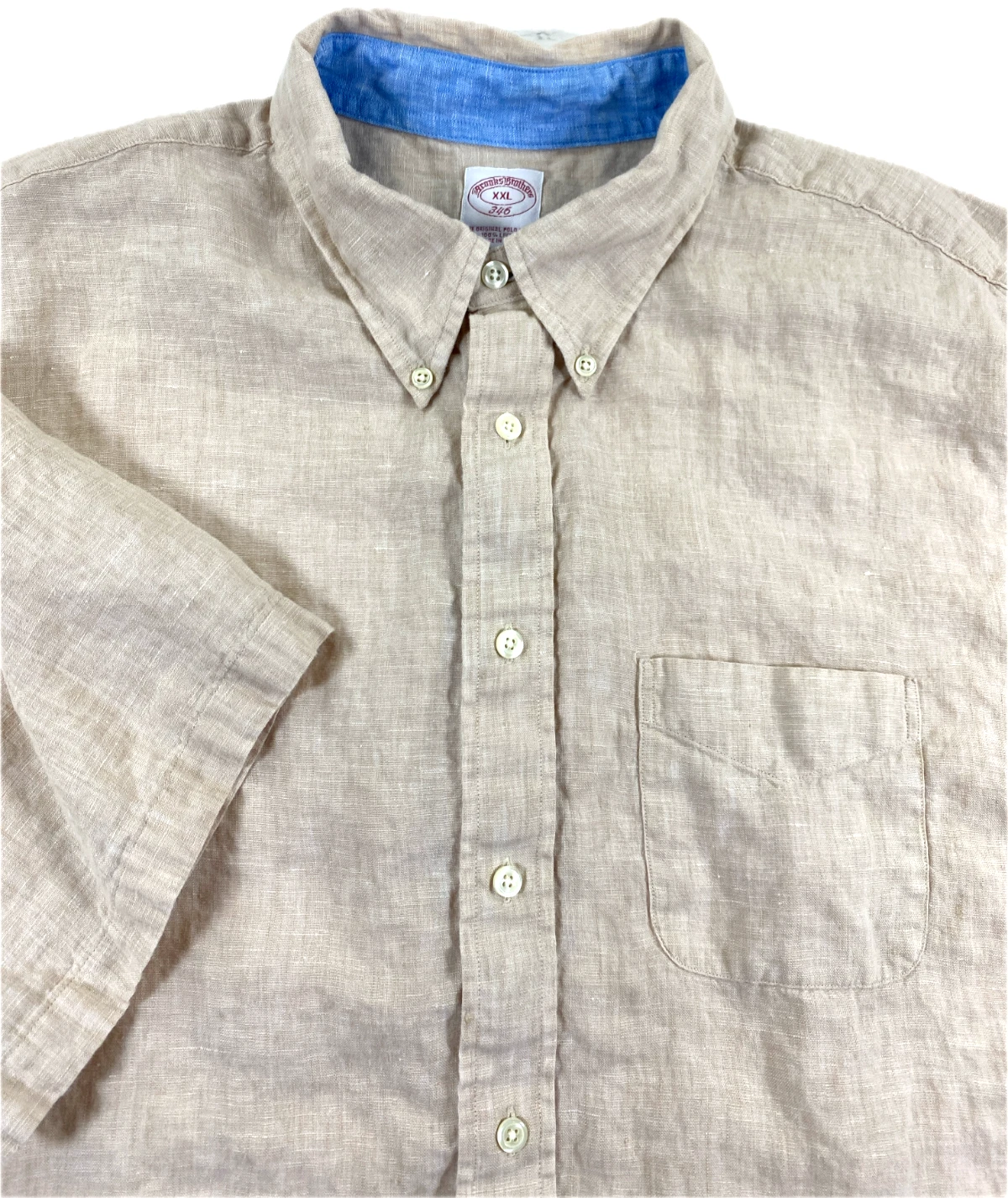 Brooks Brothers 346 Men's Button Down Short Sleeve 100% Linen Beige Shirt XXL