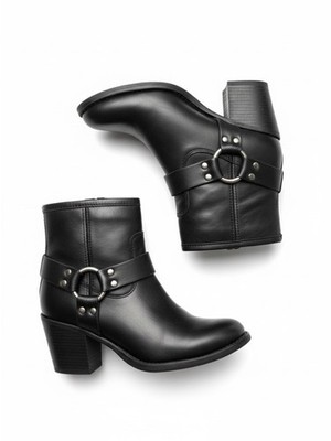 Frye Black Leather Harness Ankle Boots Size 6